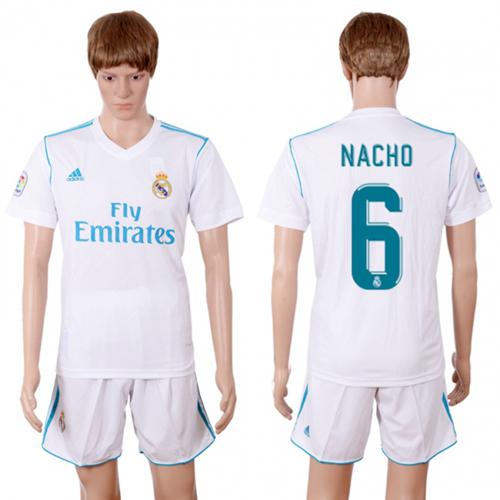 Real Madrid #6 Nacho White Home Soccer Club Jersey - Click Image to Close